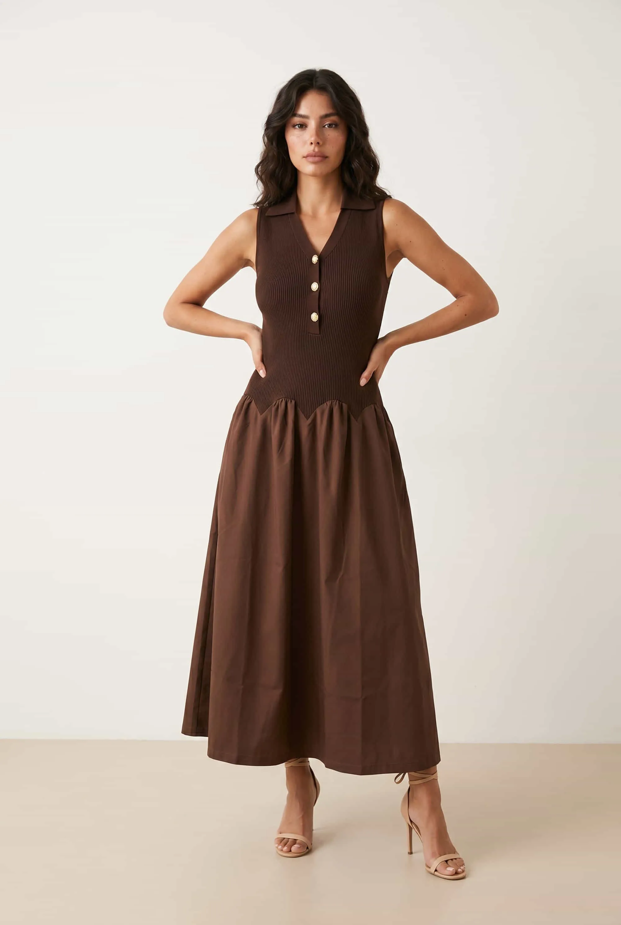 2 in 1 Brown Knit Compact Dress warna coklat elegan dari Joy368