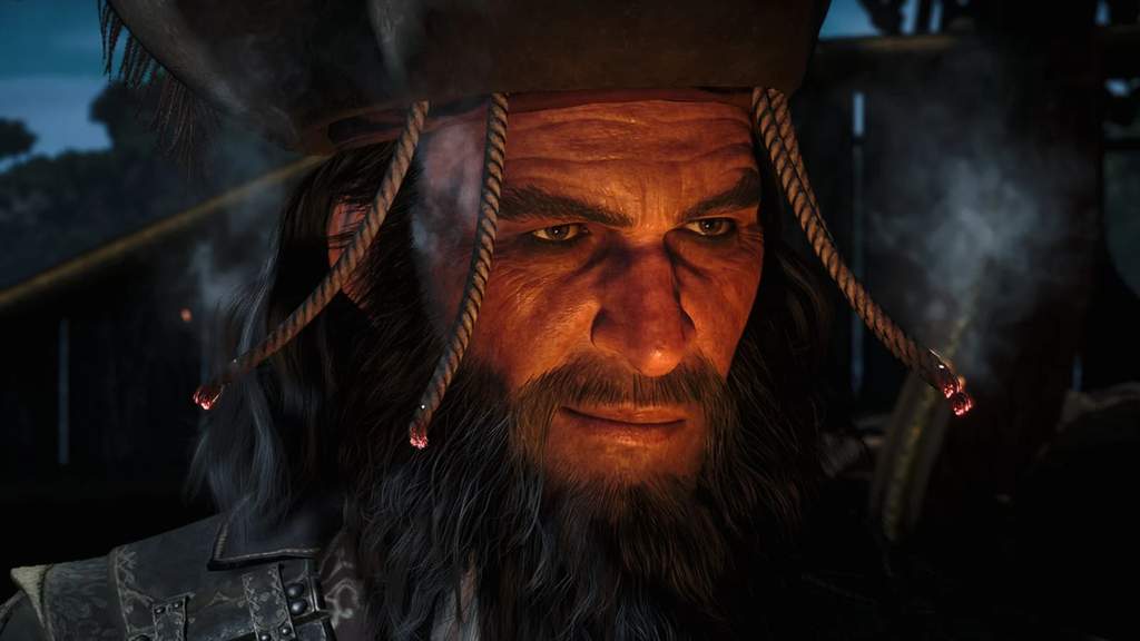 Karakter Edward Kenway berdiri di atas kapal Jackdaw dalam game Assassin’s Creed Black Flag Resynced