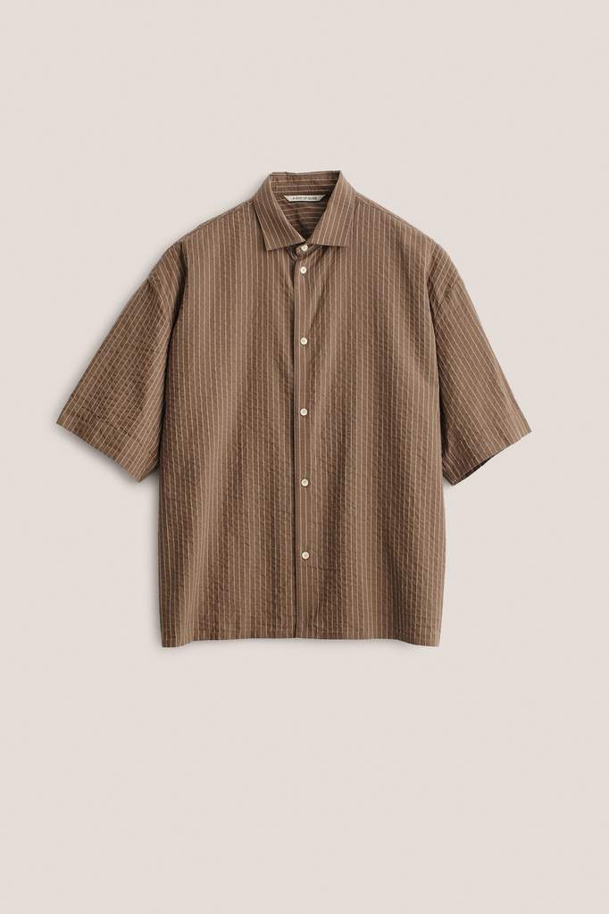 Bantu Shirt - Cocoa Seersucker Stripe