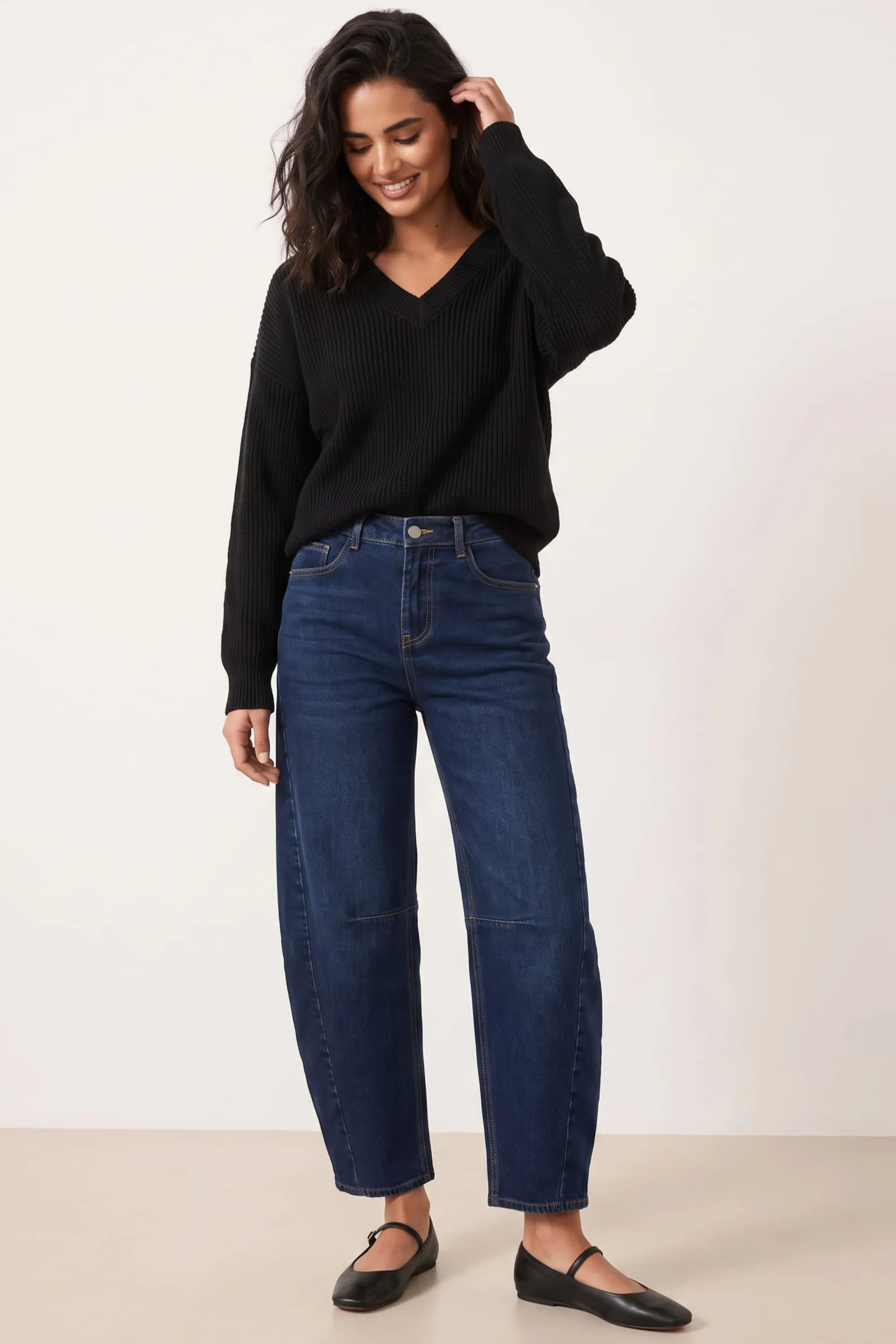 Blue Mid Ankle Denim Jean berkualitas tinggi di Joy368