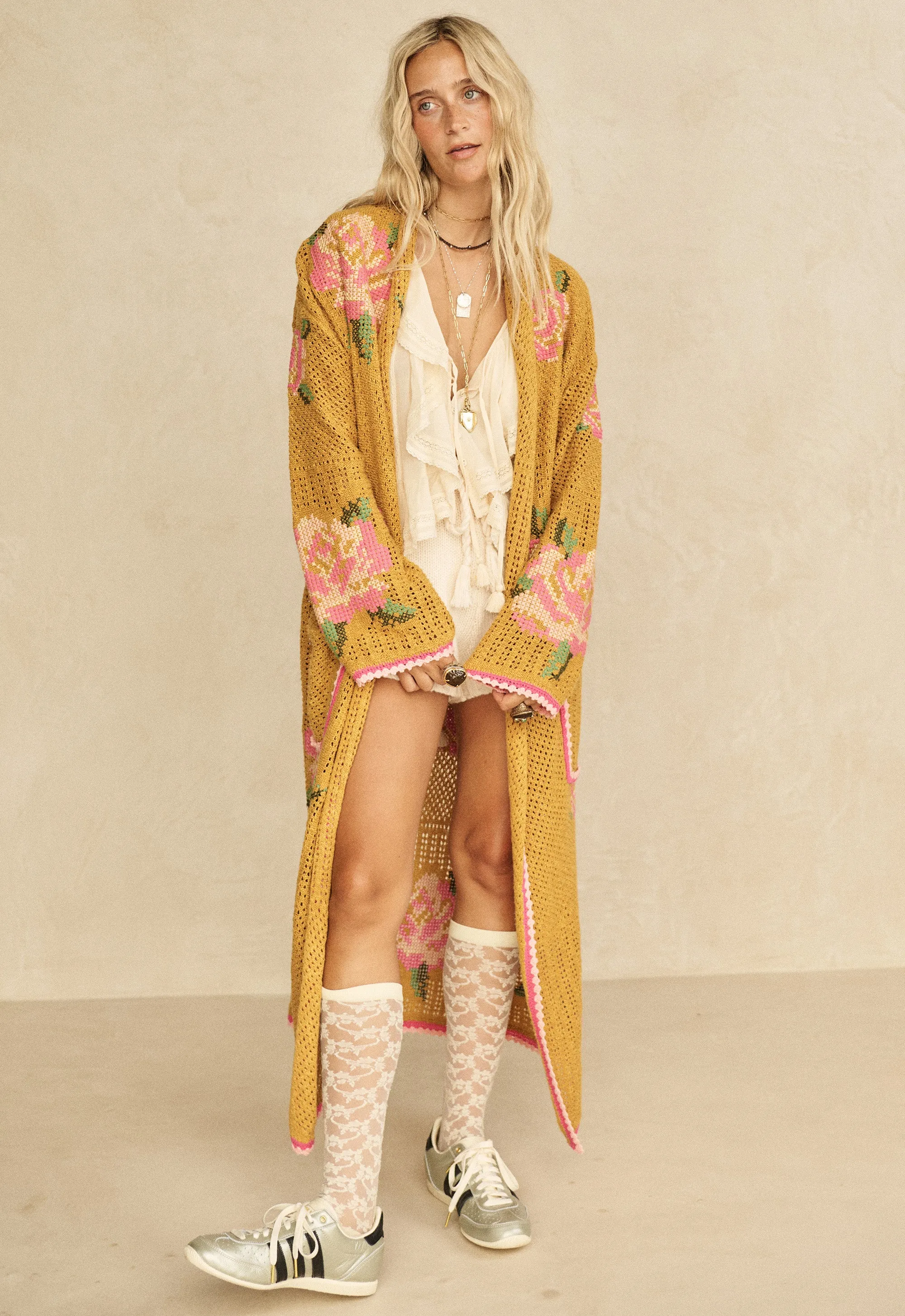 Coastal Granny Maxi Cardigan warna mustard dari Joy368