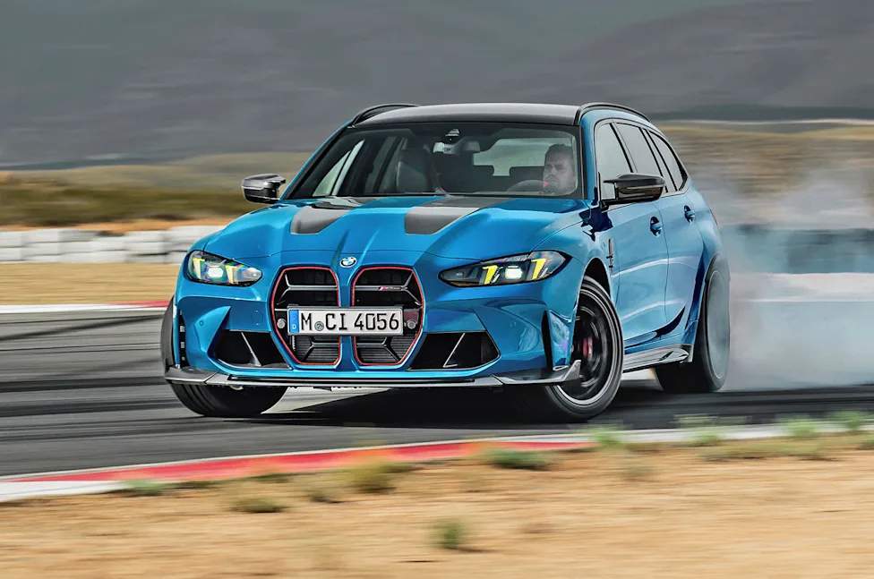 Mobil sport wagon BMW M3 Touring warna abu-abu yang tidak dijual resmi di pasar Amerika Serikat.