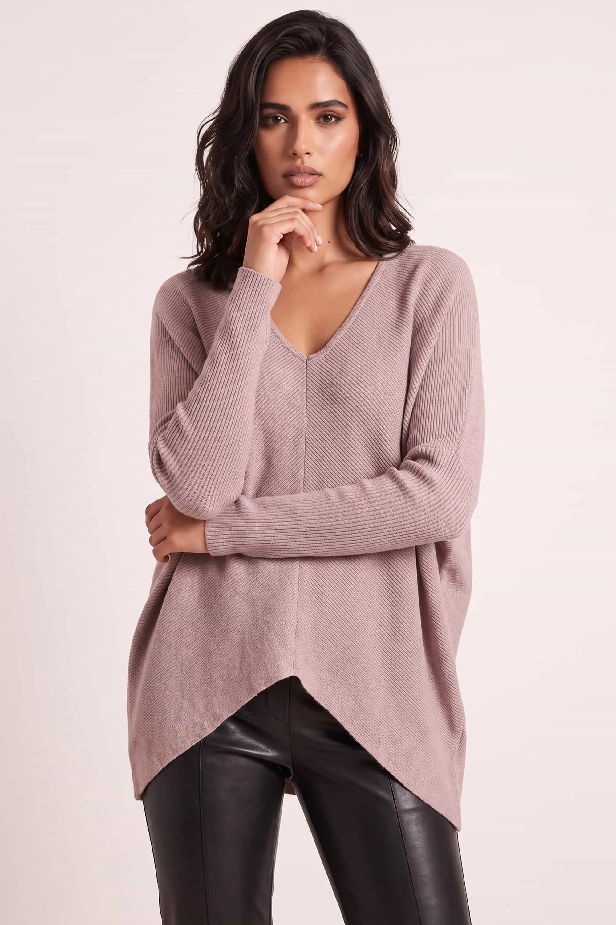 Ella Oversized Knitted V Neck Jumper Beige fashion wanita koleksi Joy368