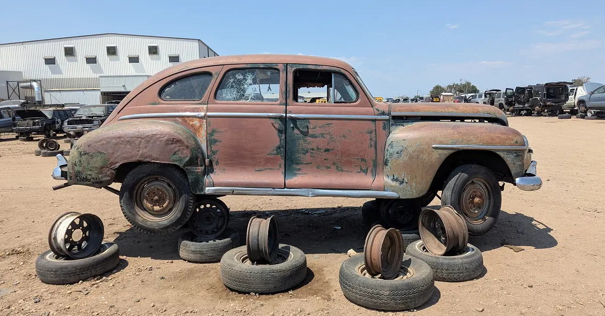 Vintage 1948 Plymouth Special De Luxe uncovered in a Colorado junkyard