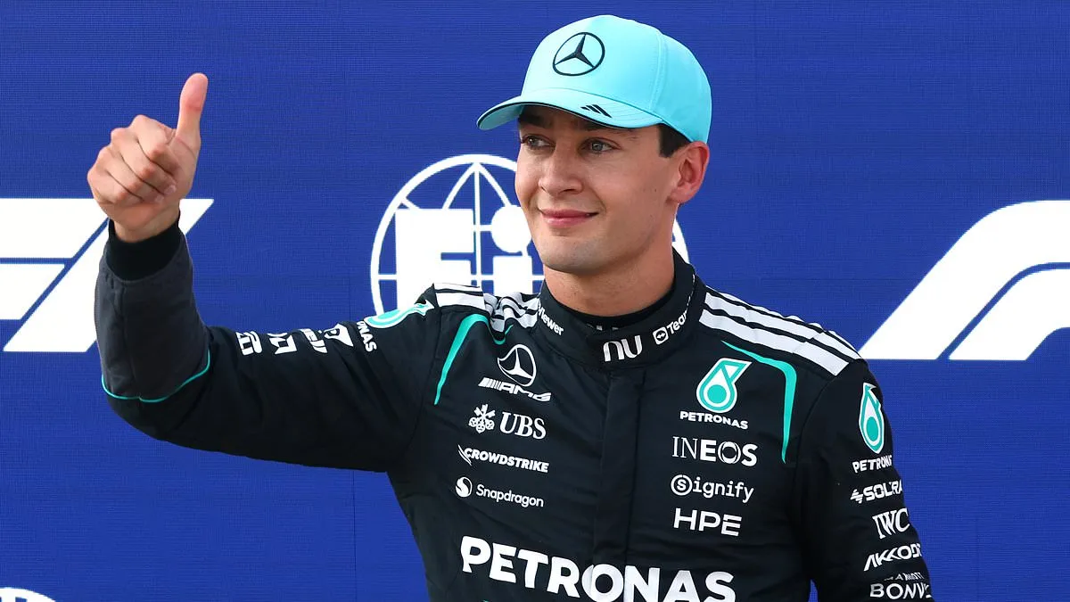 George Russell celebrates securing pole position for the Austrian Grand Prix