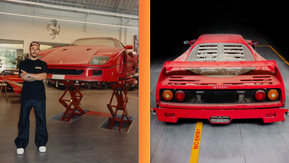 Lewis Hamilton proudly unveils his rare restored Ferrari F40 barn find car