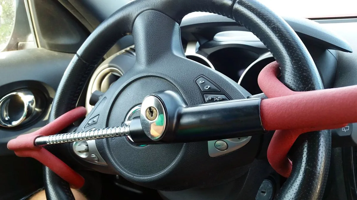 Steering wheel locks provide visual deterrence against car theft despite potential vulnerabilities