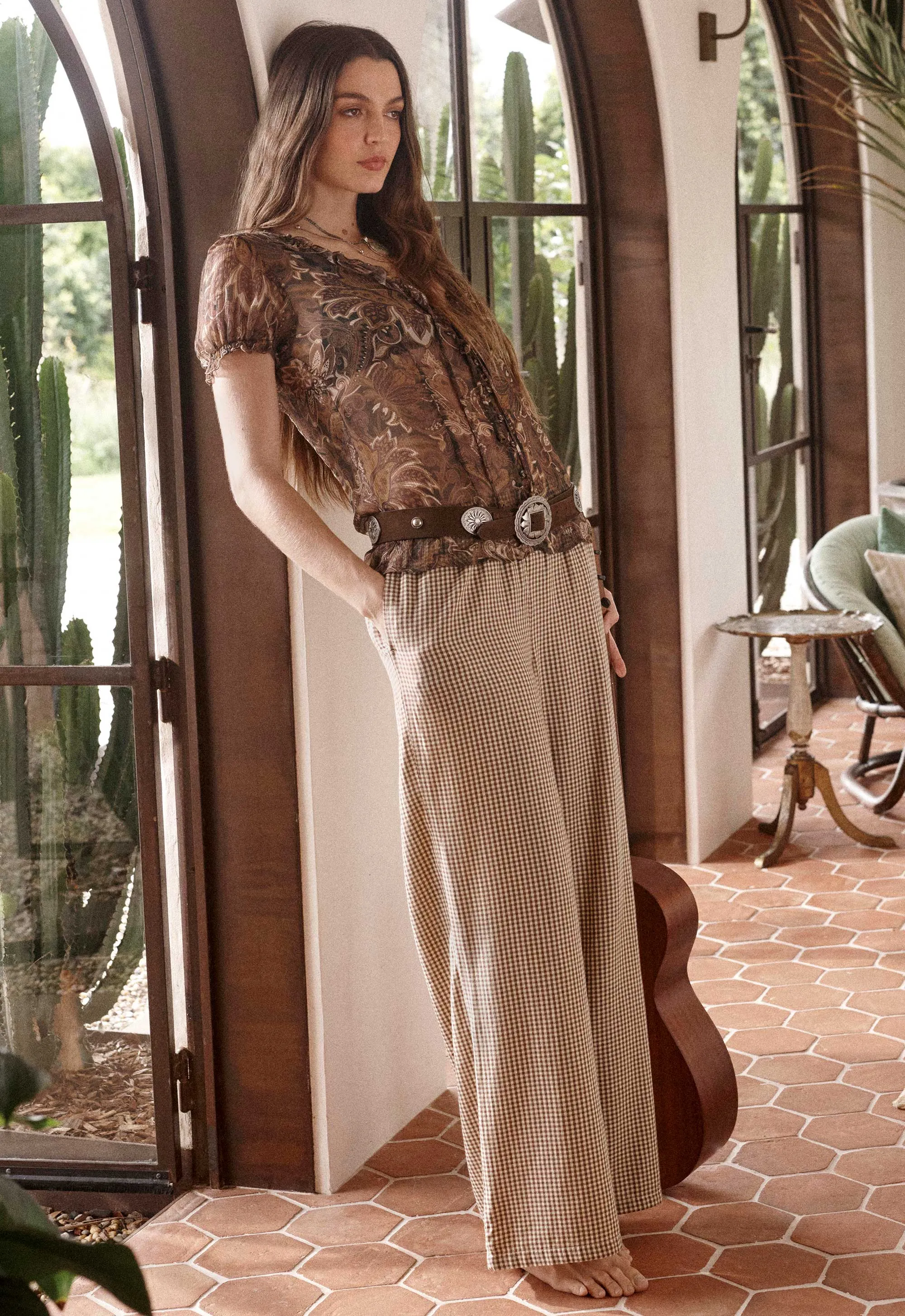 Garden Gate Beach Pant Gingham Joy368 celana pantai bahan organic cotton