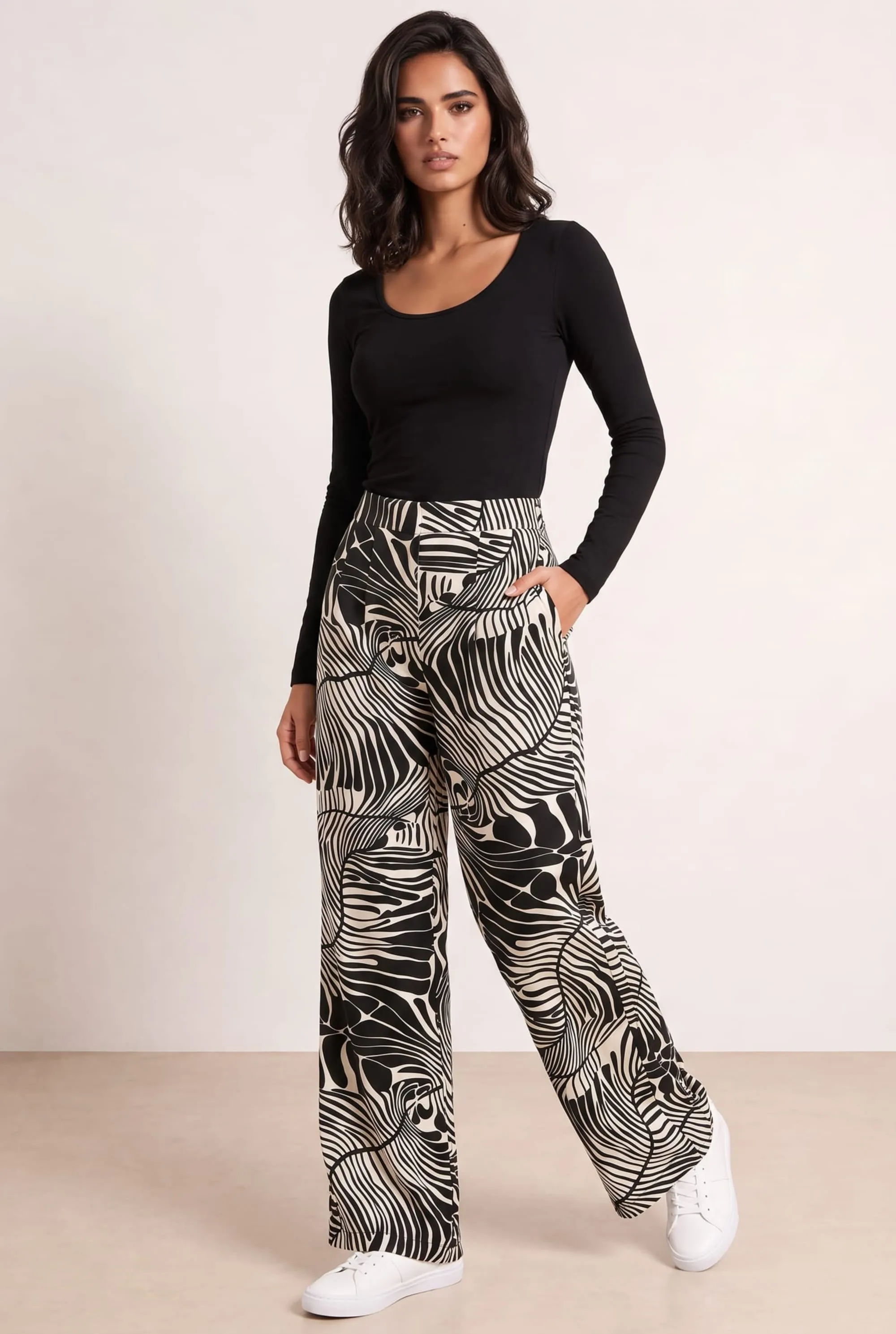 Mono Print Trouser High-Rise Wide-Leg dari Joy368