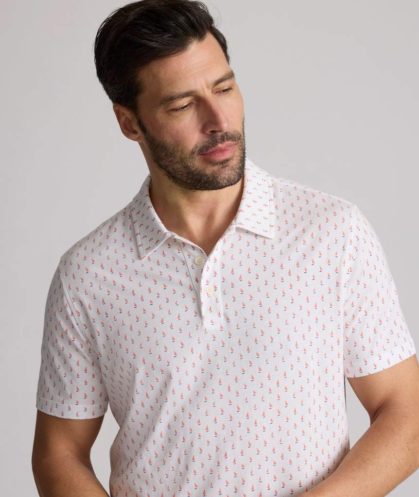 Printed Jersey Performance Polo - White Coral