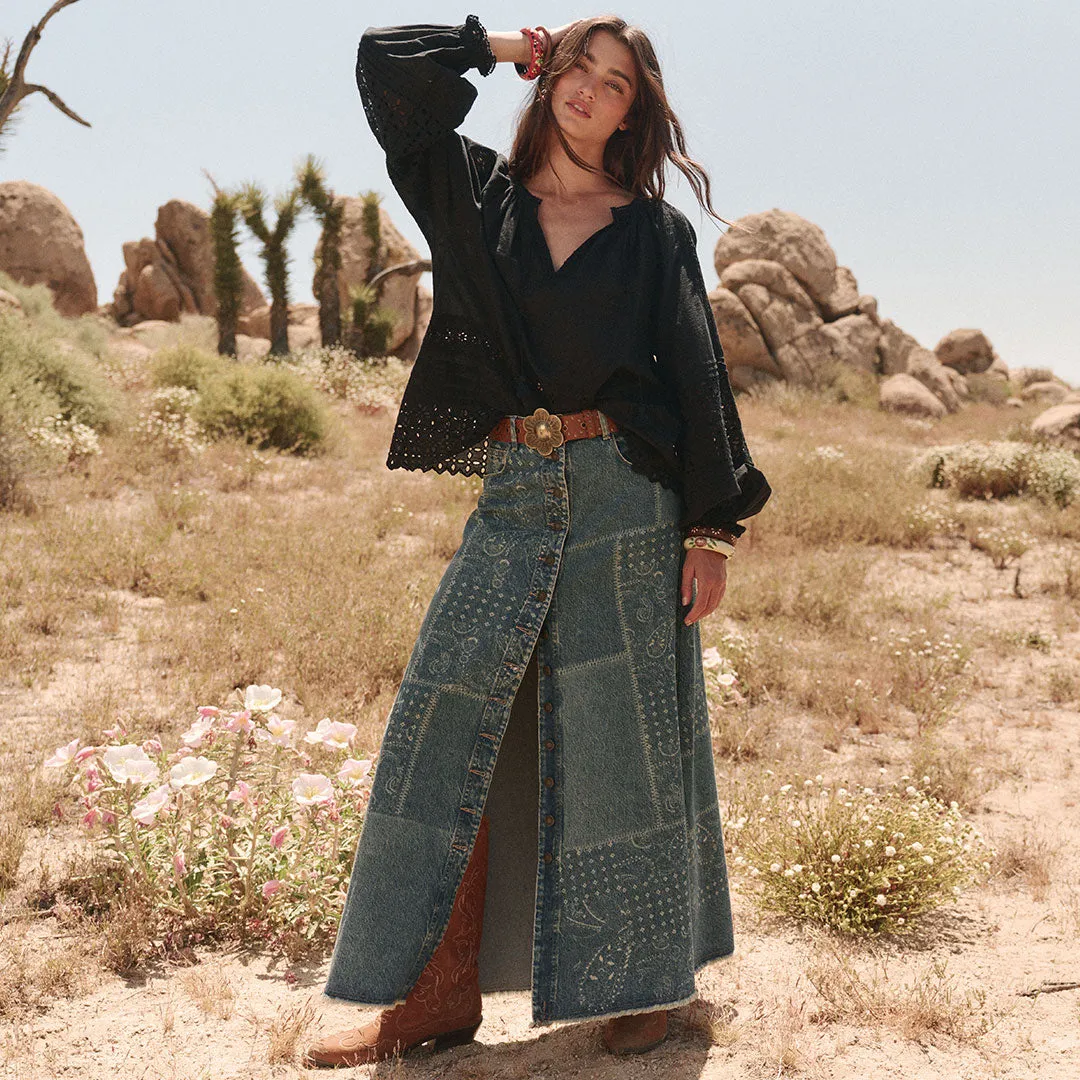 Road Trip Denim Maxi Skirt gaya vintage dari Joy368