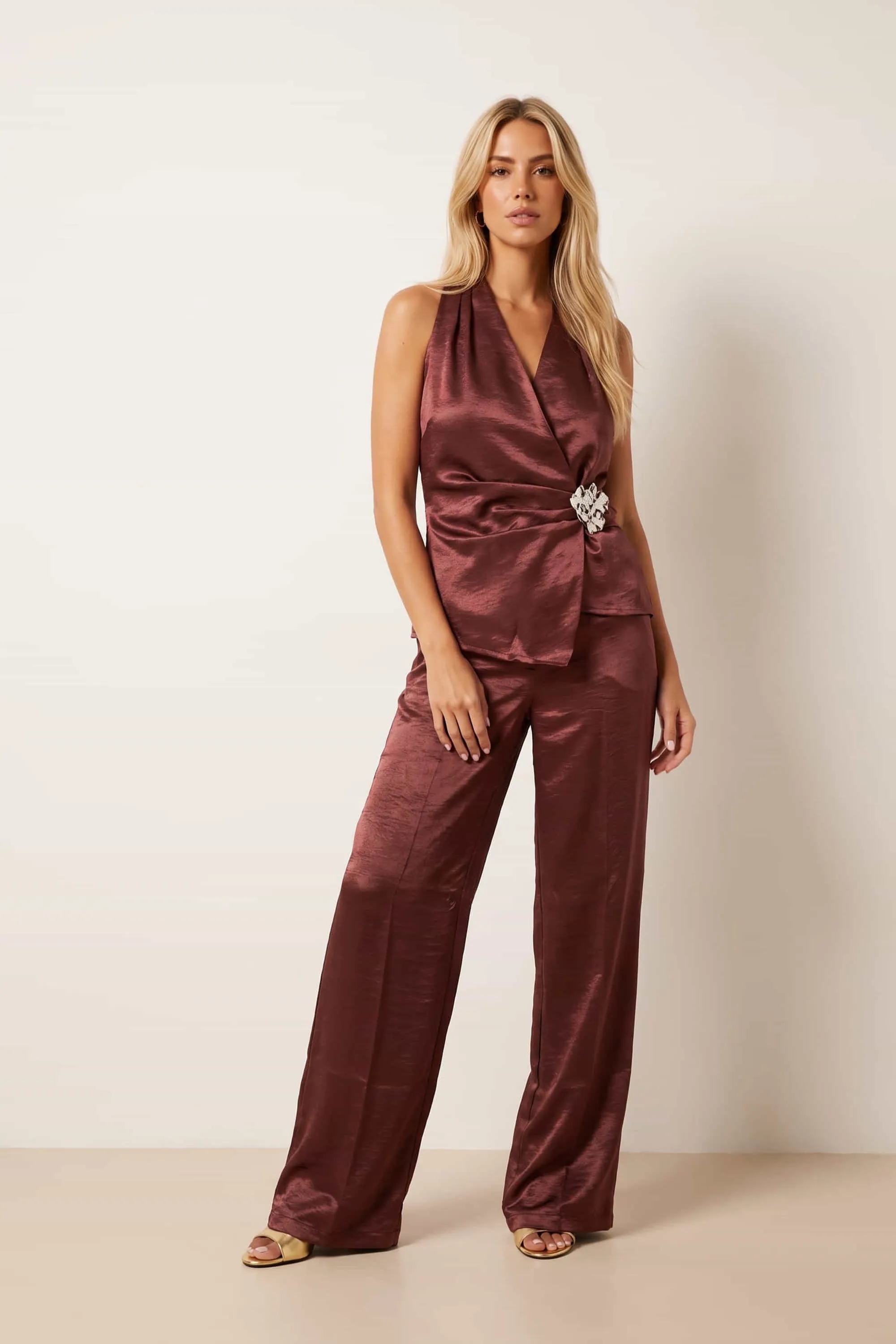 Wide Leg Mulberry Satin Trouser koleksi eksklusif dari Joy368